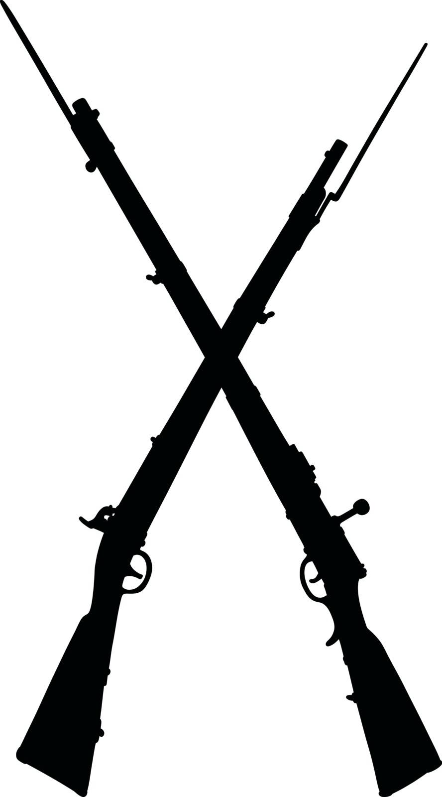 Hand drawing of two black silhouettes of historical military flintlocks