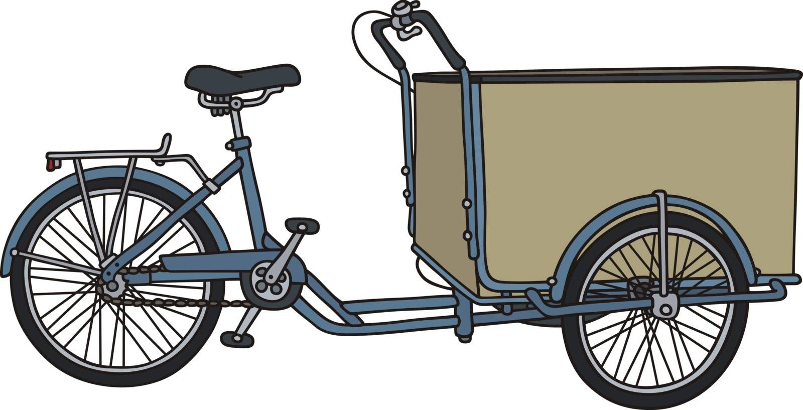 Hand drawing of a classic blue bakery freight pedal tricycle rickshaw
