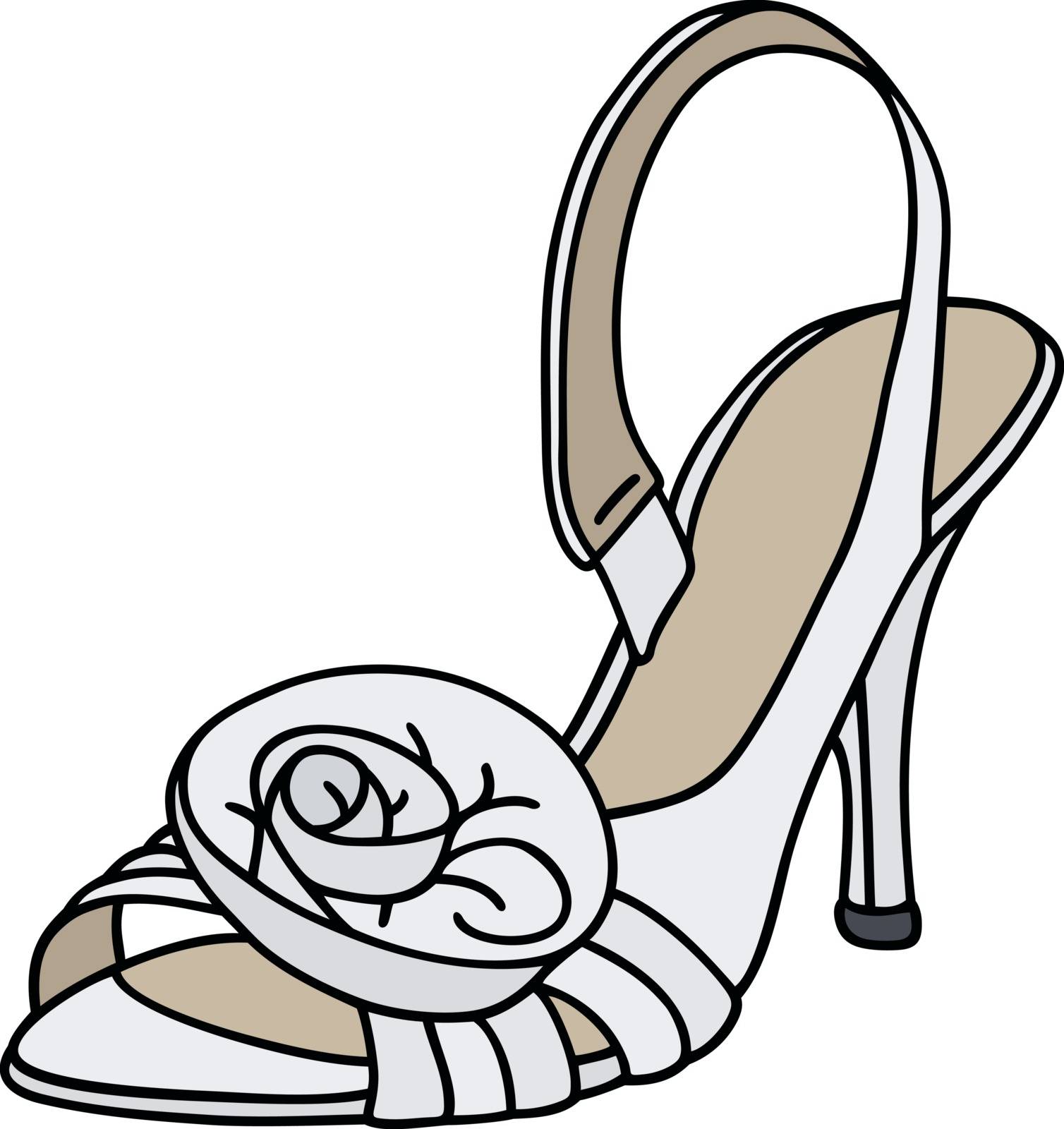 Hand drawing of a white bridal sandal on high heel