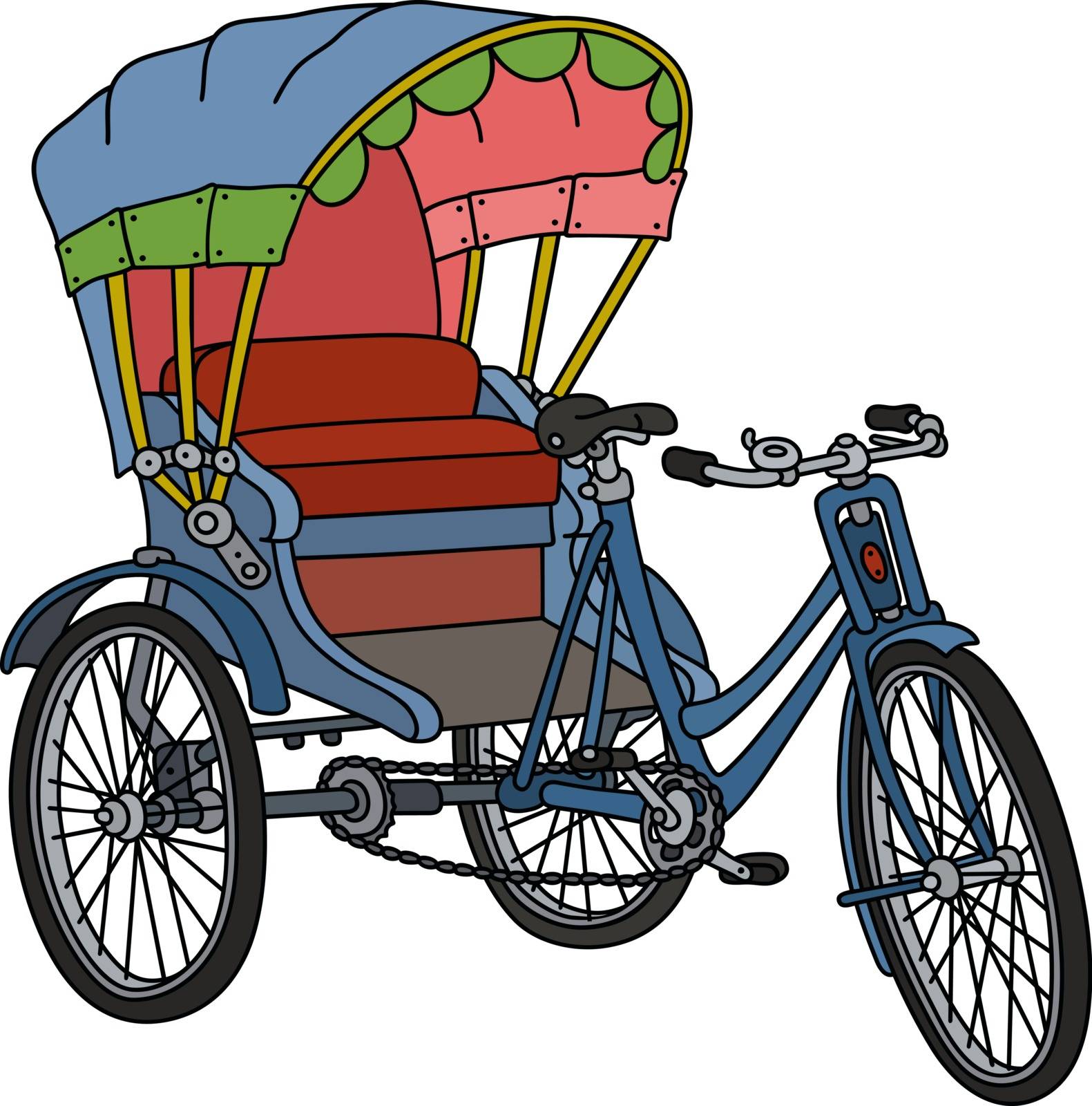 Hand drawing of a classic bangladeshi cycle rickshaw