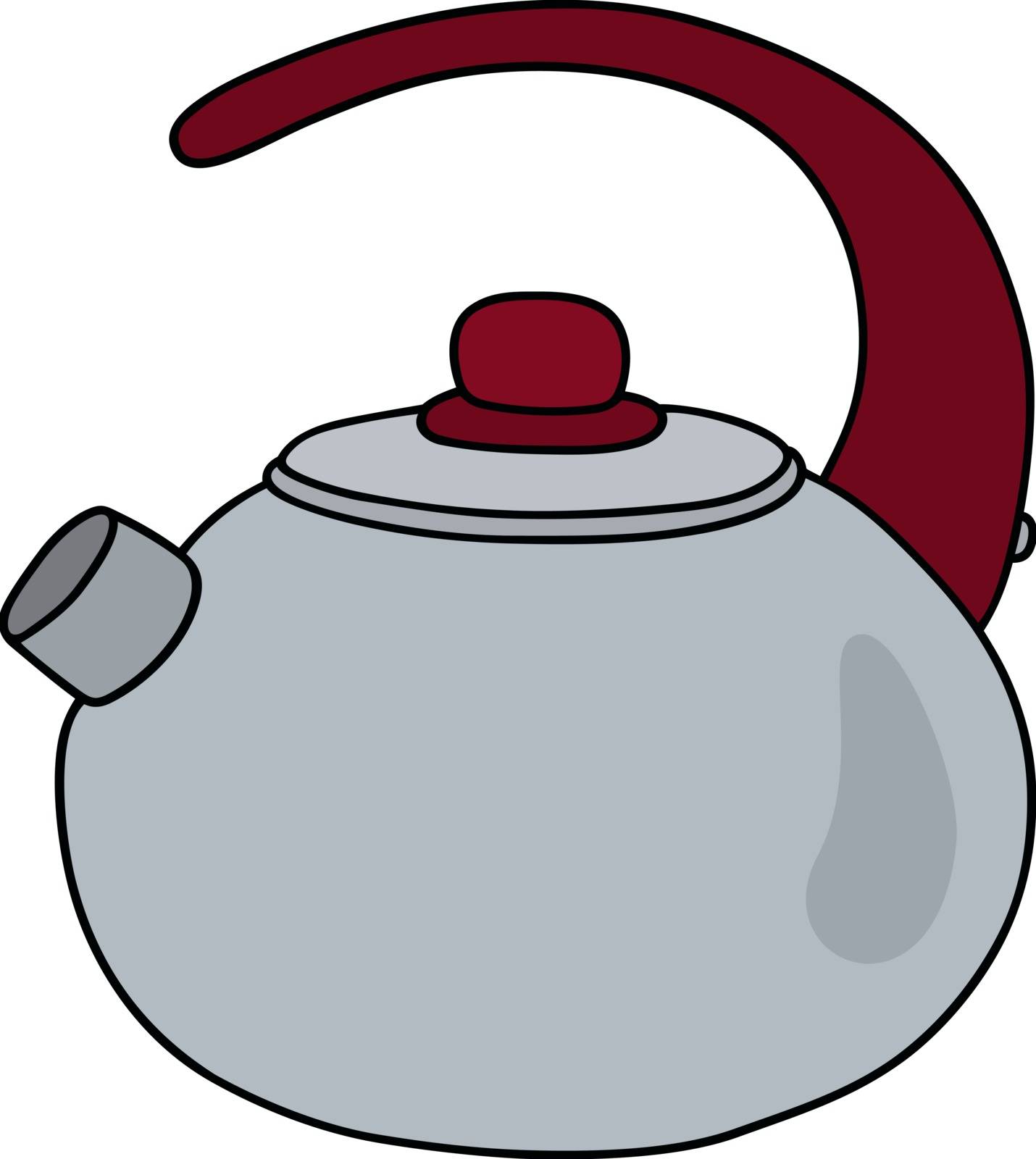 Hand drawing of a steel kettle with a red plastic handle