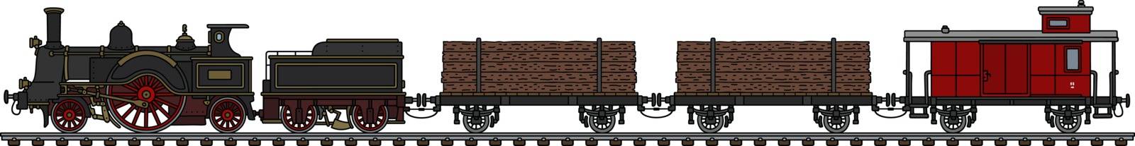 Hand drawing of a vintage steam timber train