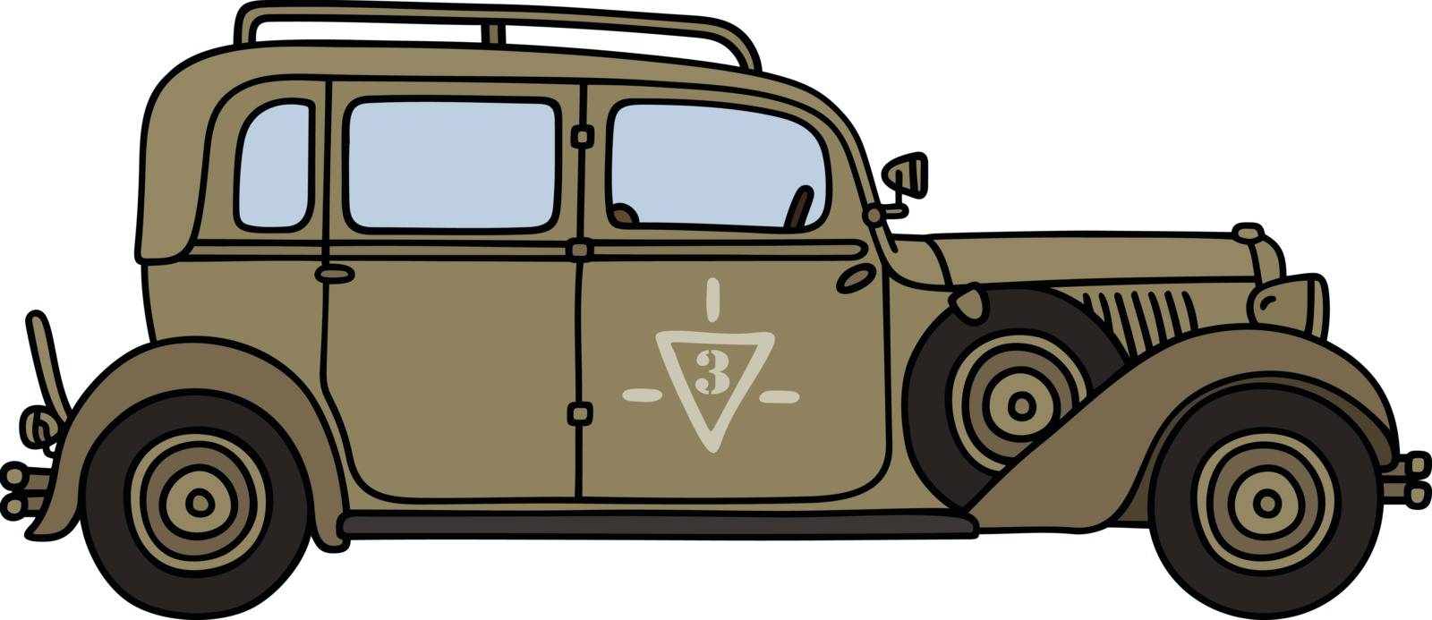 Hand drawing of a vintage sand military officers vehicle