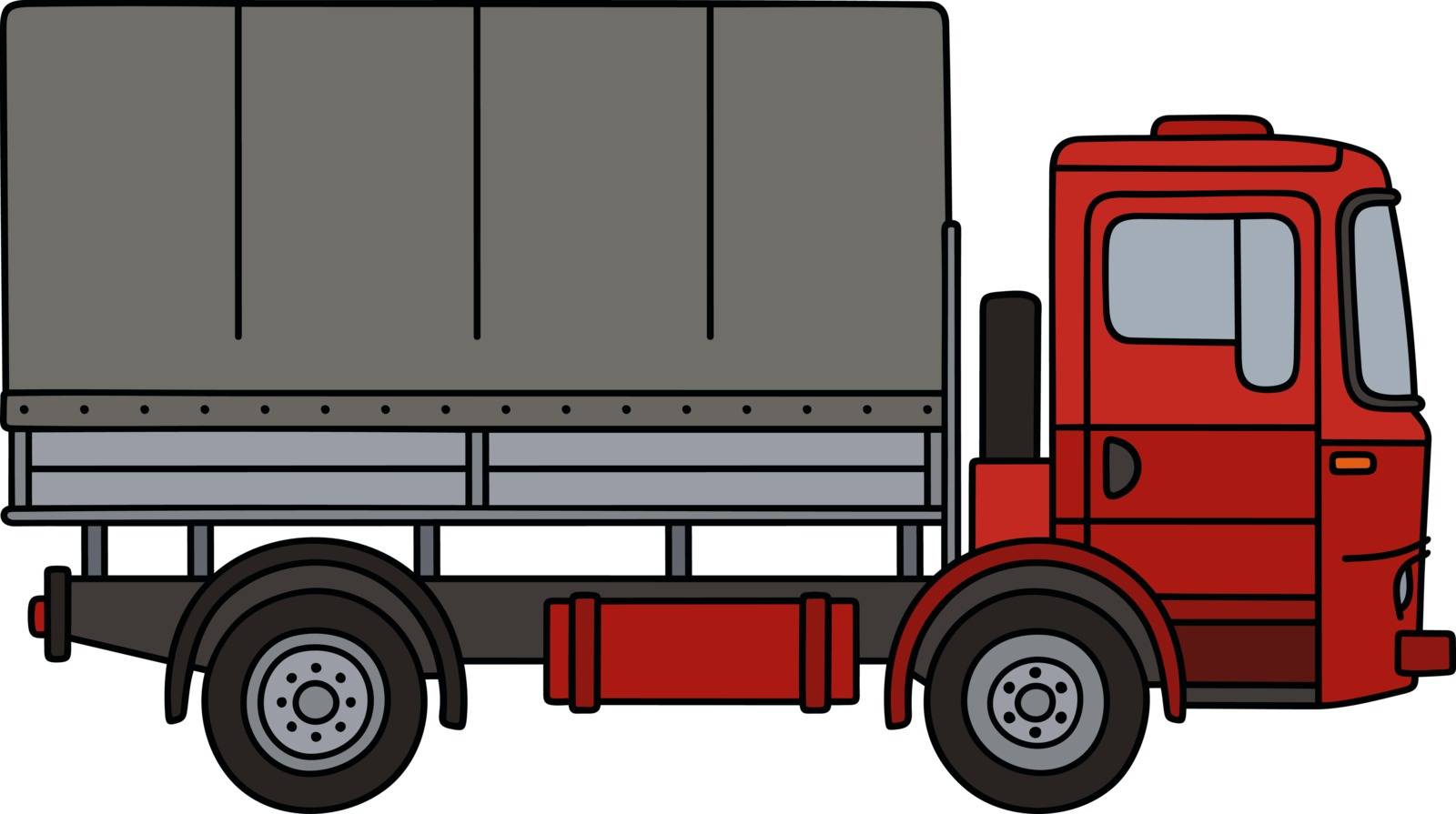 Hand drawing of o red delivery covered truck