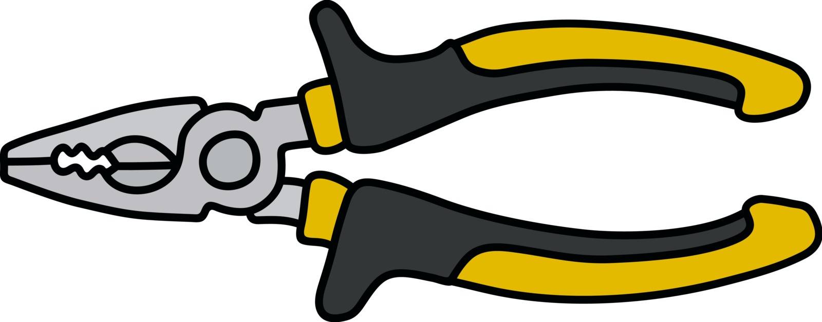 The hand drawing of a combination pliers with black and yellow handle