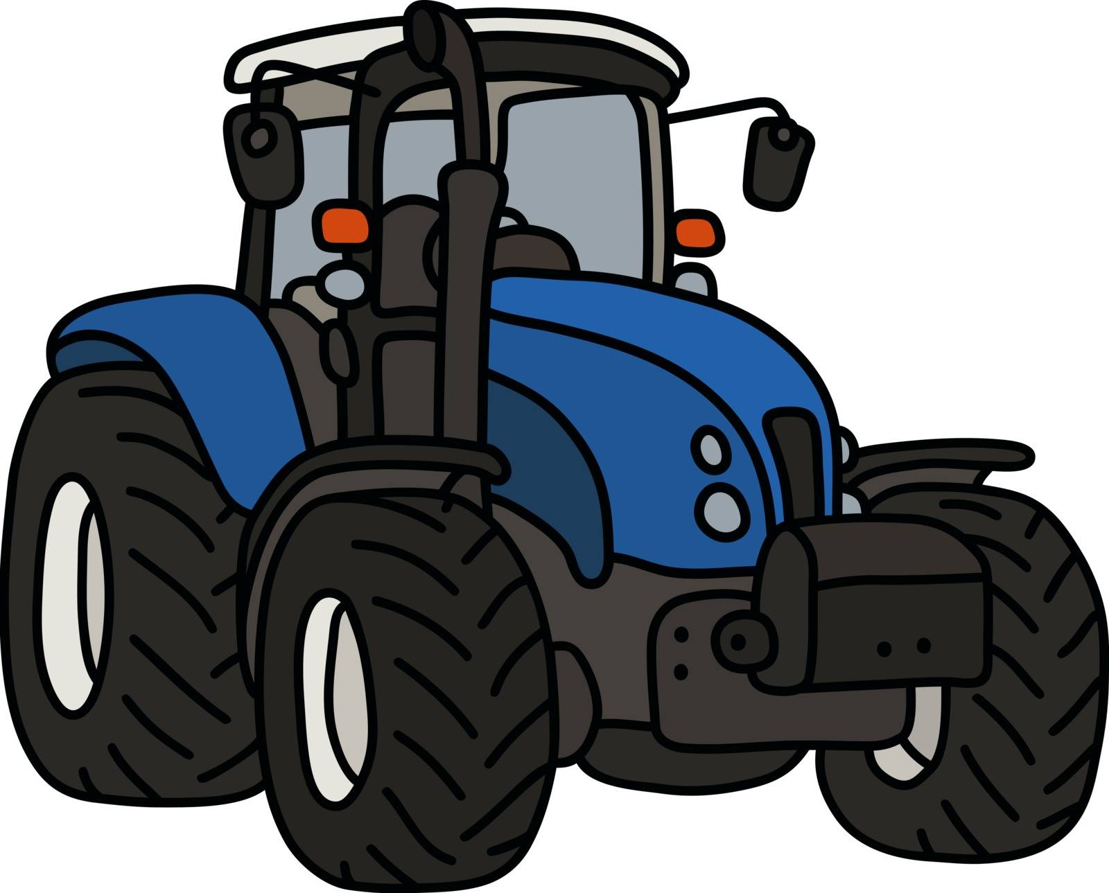 The hand drawing of a blue heavy tractor
