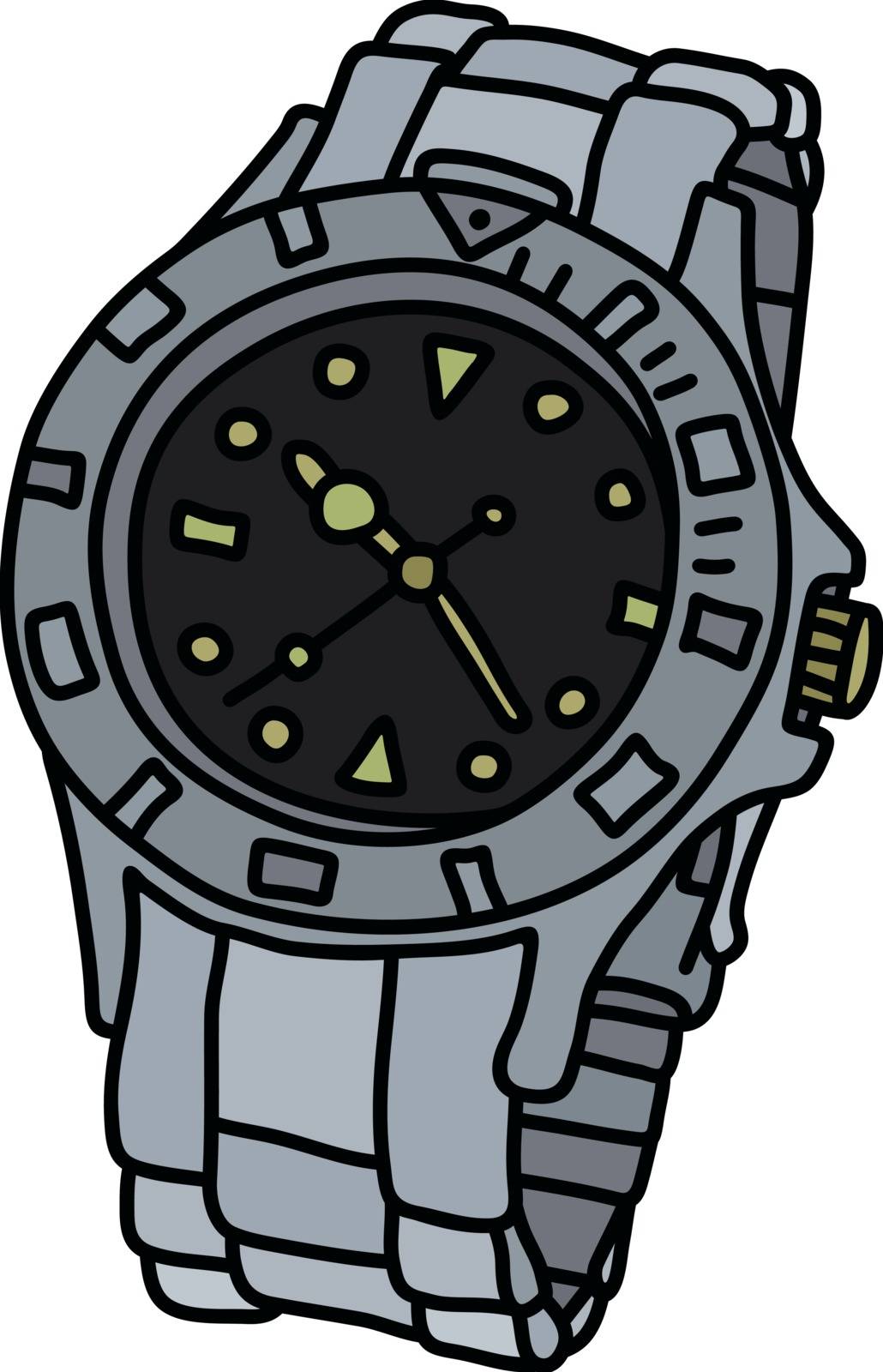 The vectorized hand drawing of a sports waterproof wrist watch