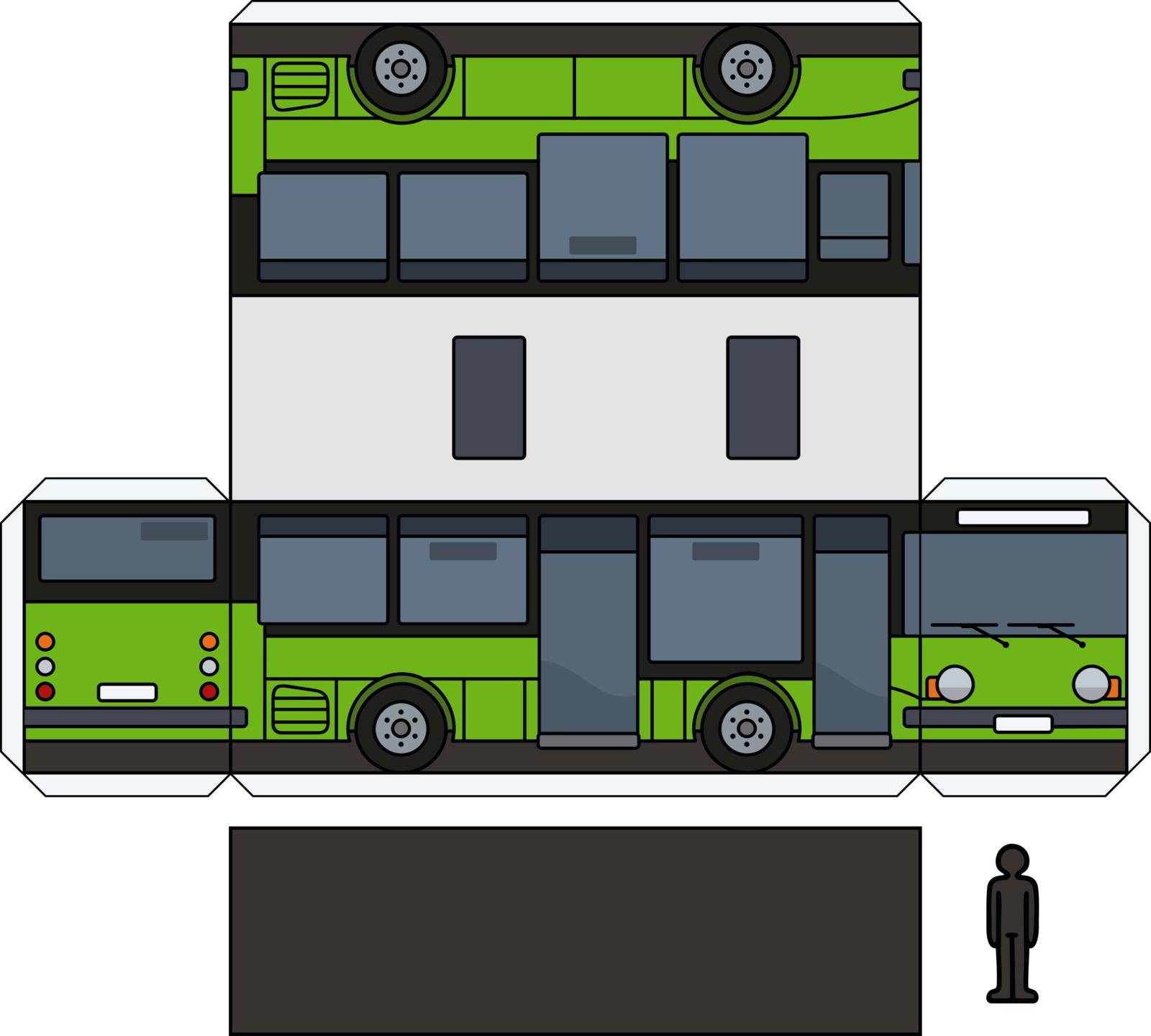 The simple vector paper model of a black and green small bus