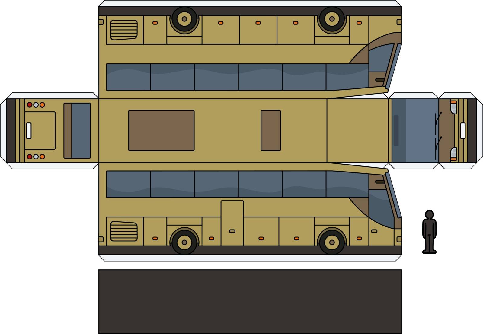 The simple vector paper model of a beige touristic bus