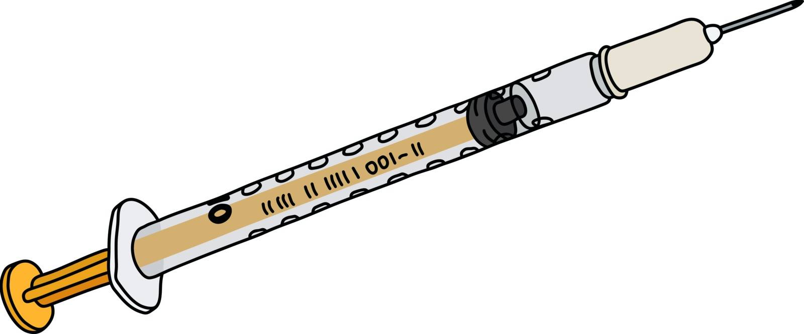 The vectorized hand drawing of a plastic thin syringe