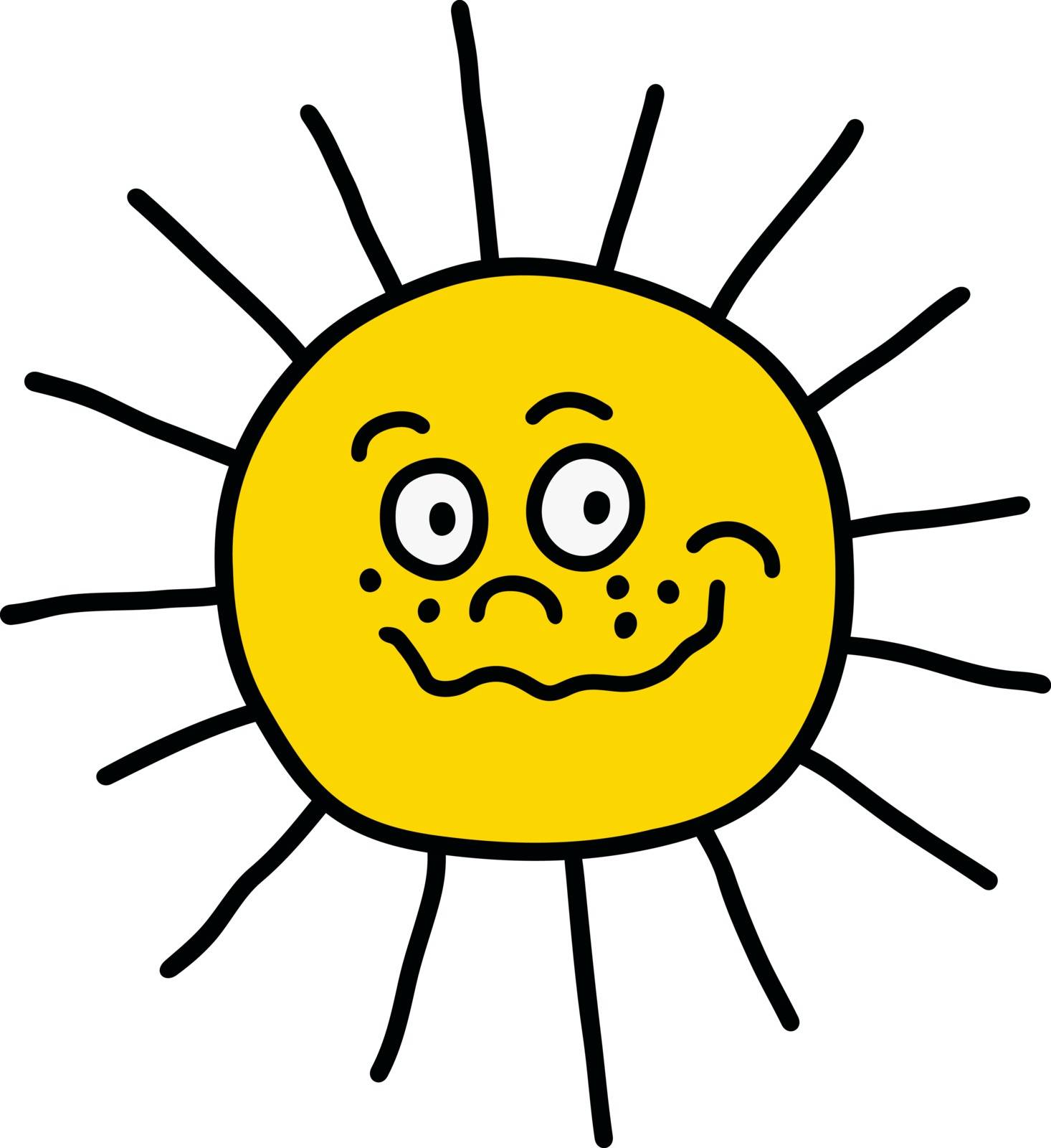 The vector illustration of a hand drawing funny sun