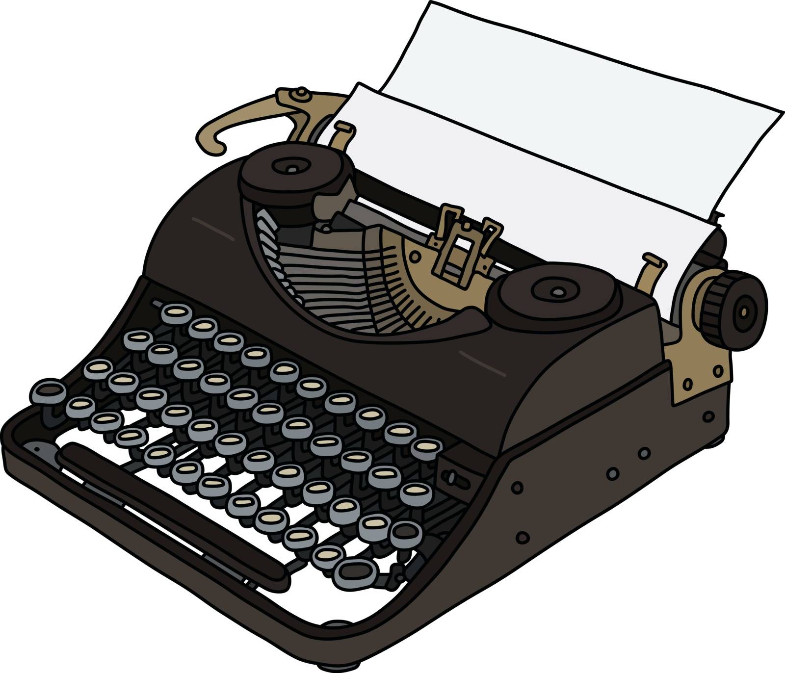 The vectorized hand drawing of a vintage portable typewriter