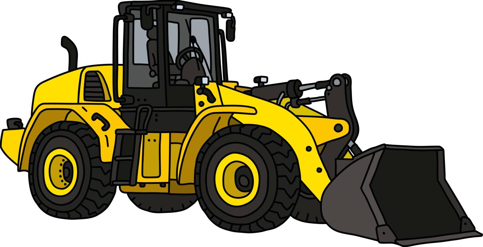 The hand drawing of a yellow heavy construction machine