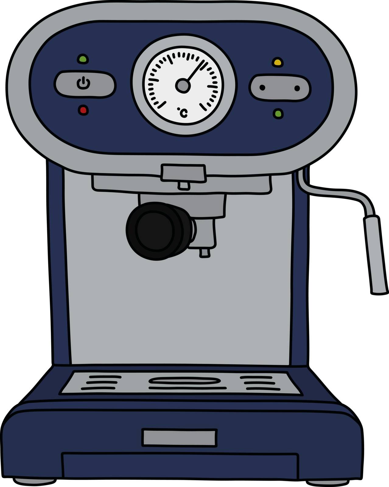 The vectorized hand drawing of a blue electric espresso maker