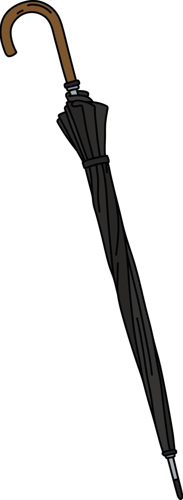 The vectorized hand drawing of a classic black umbrella