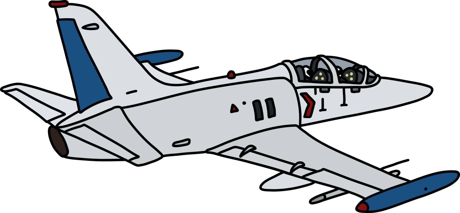 The vectorized hand drawing of a white light combat jet aircraft