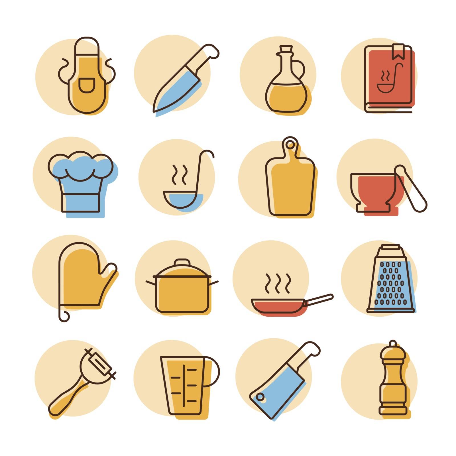 Cooking foods and kitchen vector icon set by nosik