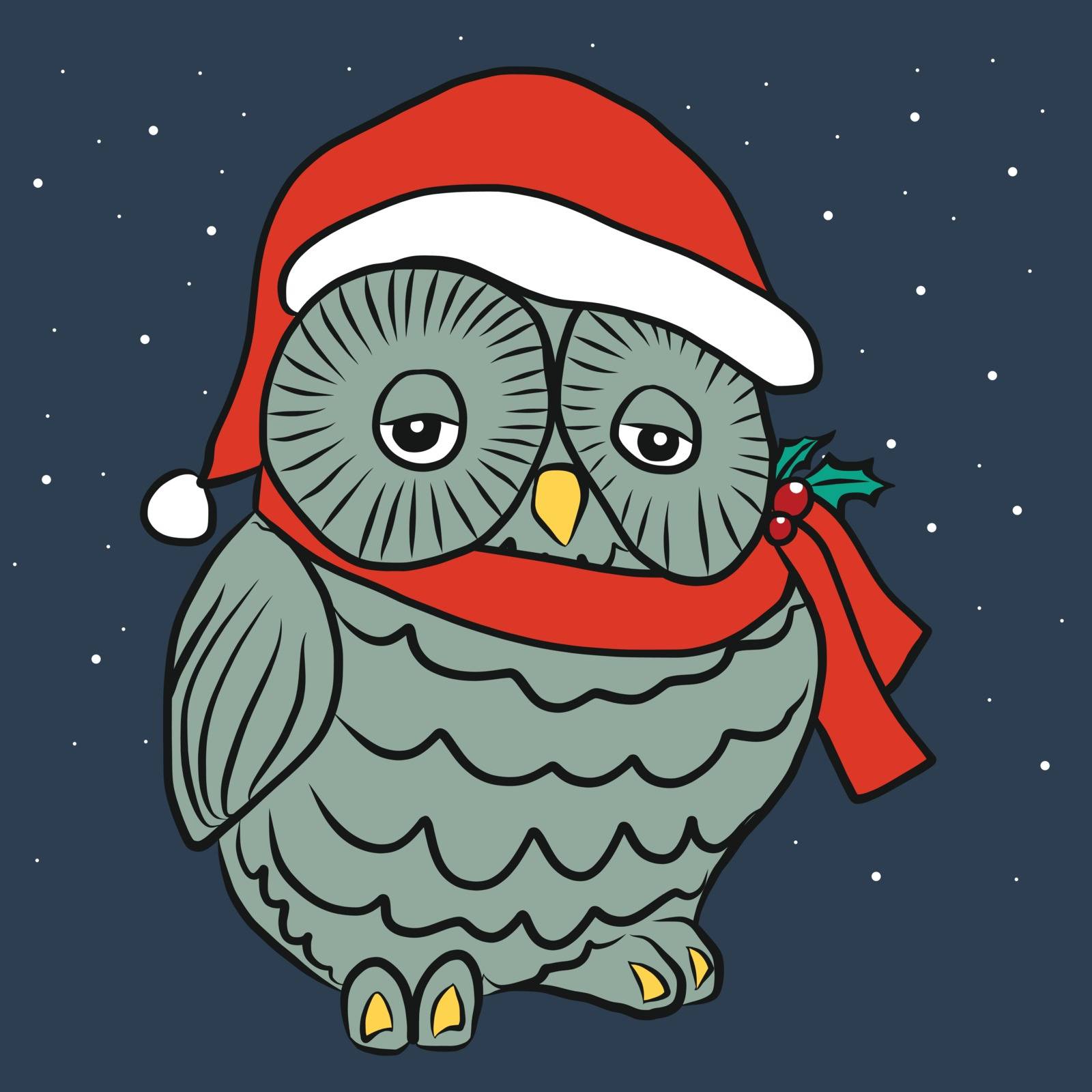 Owl wear santa hat in Christmas time cartoon vector illustration