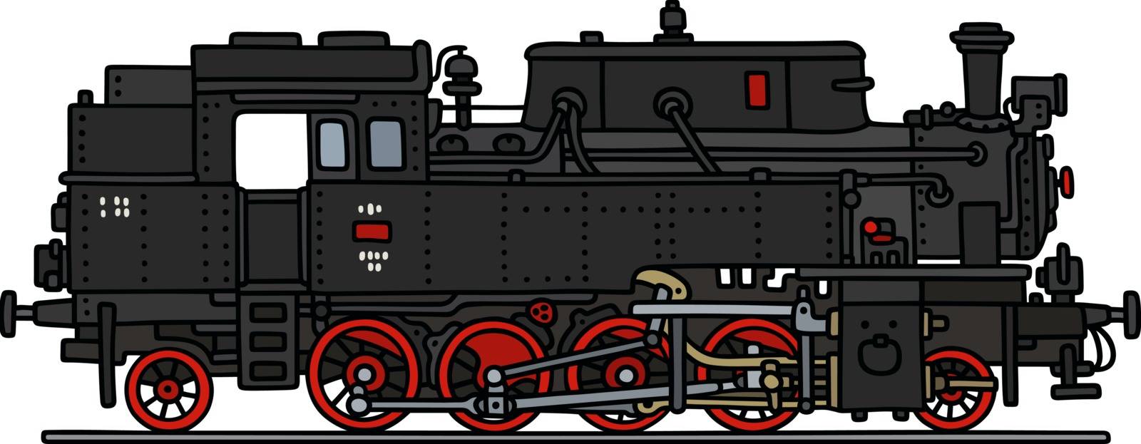 The vectorized hand drawing of a classic steam locomotive