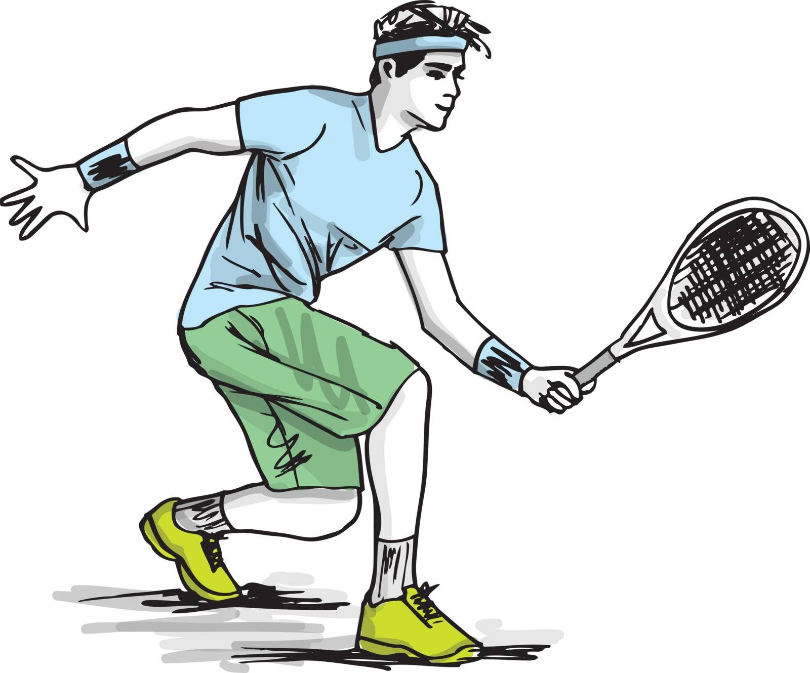 Sketch of man playing tennis. Vector illustration by aroas