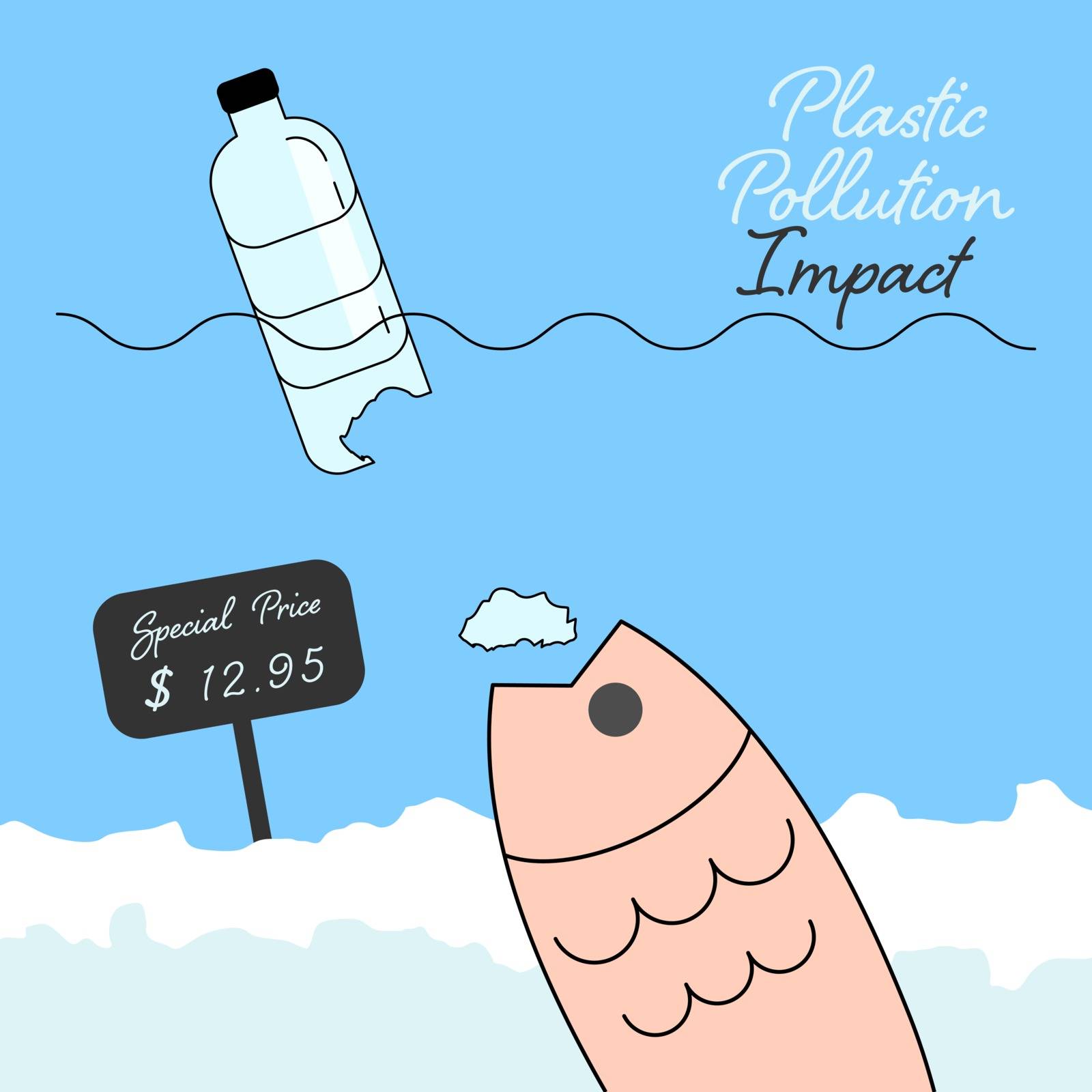 Impact of plastic pollution to seafood. Ocean plastic pollution concept. Vector illustration.