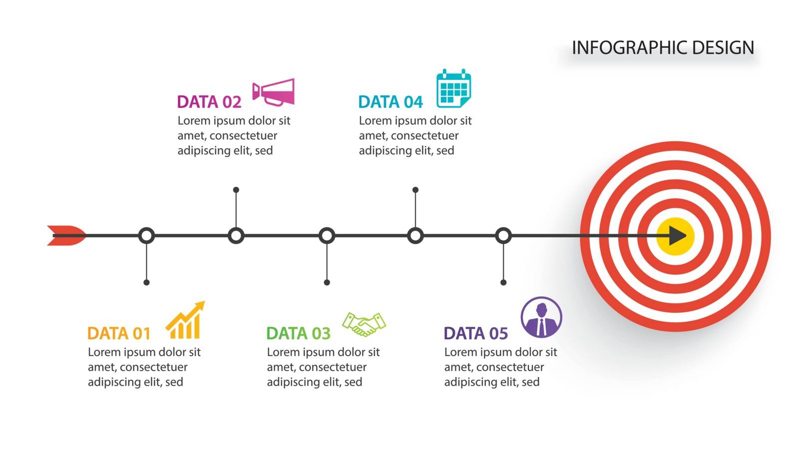 5 Infographic business with bow arrow and Target for timeline presentation concept.