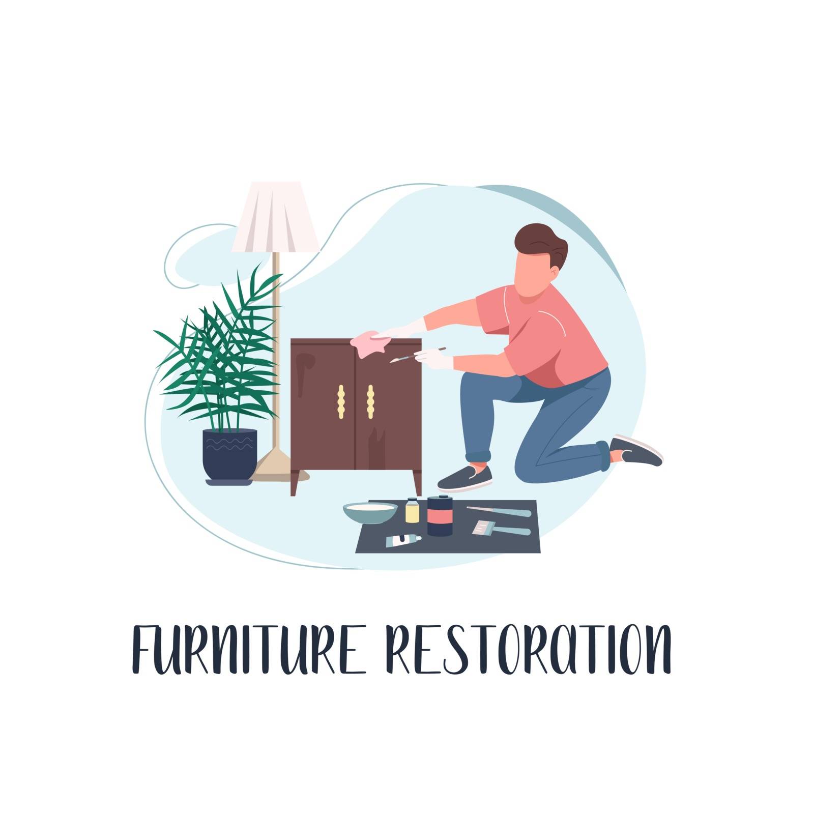Renovation social media post mockup. Furniture restoration phrase. Web banner design template. Creative hobby booster, content layout with inscription. Poster, print ads and flat illustration