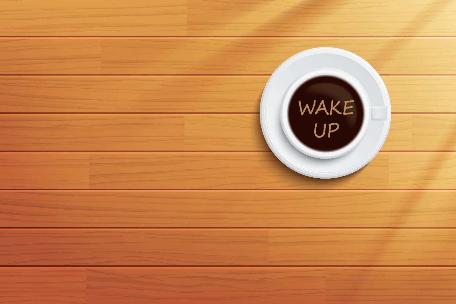 Good morning coffee wake up concept on wooden table.