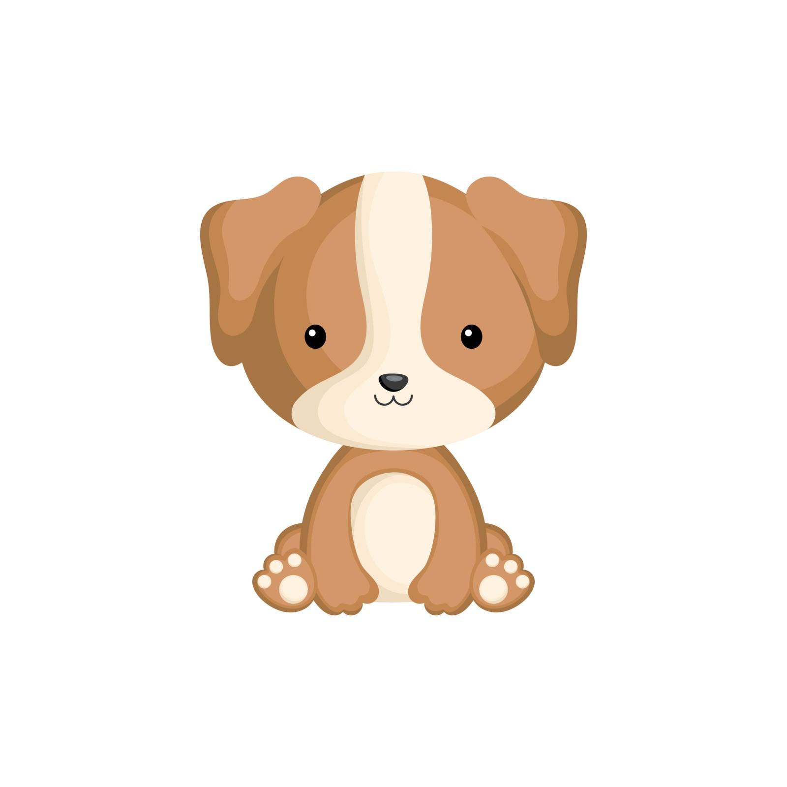 Cute funny sitting puppy isolated on white background. Domestic adorable animal character for design of album, scrapbook, card and invitation. Flat cartoon colorful vector illustration.