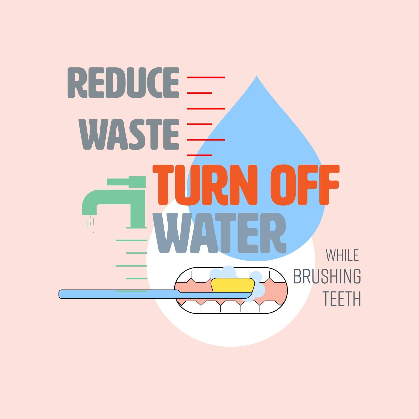 Turn off water typographic design with tap and water level icon as gimmicks. Reduce waste water concept. Vector illustration.
