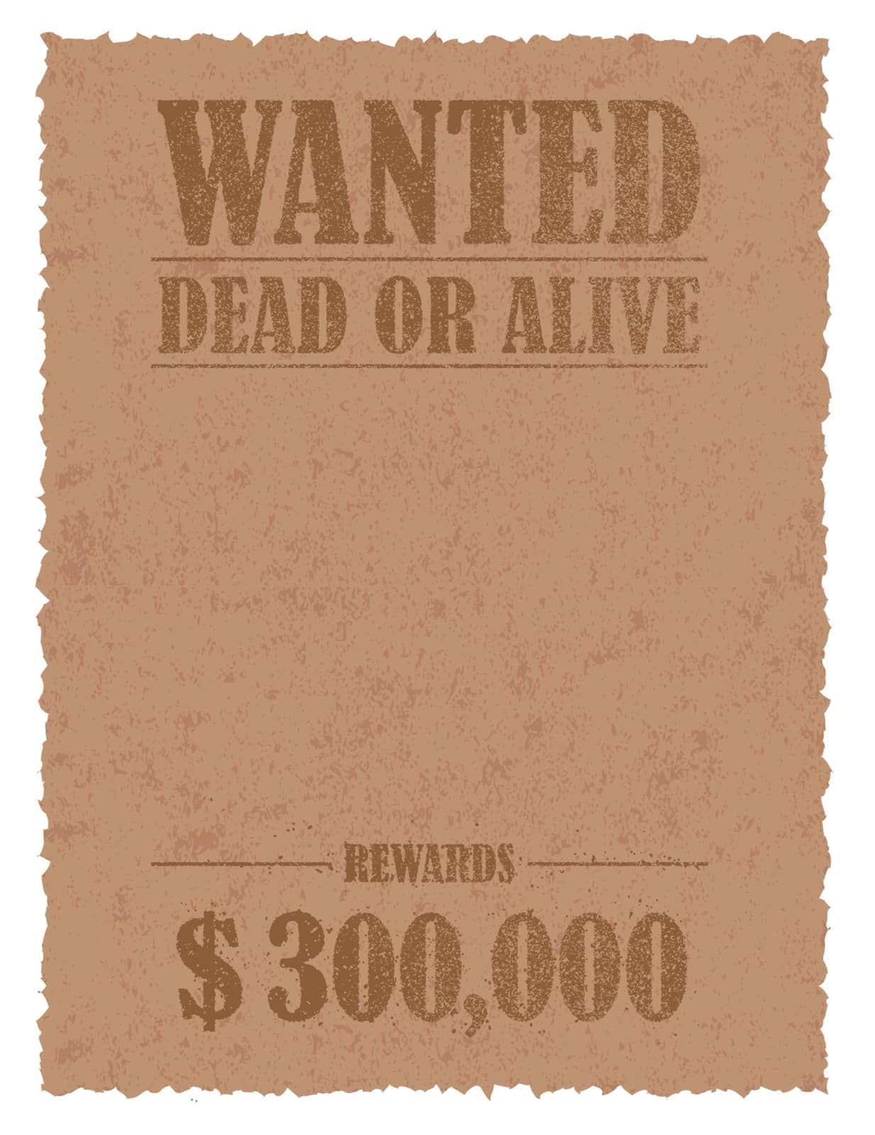 Grunged wanted paper template vector illustration. American Old West. by barks