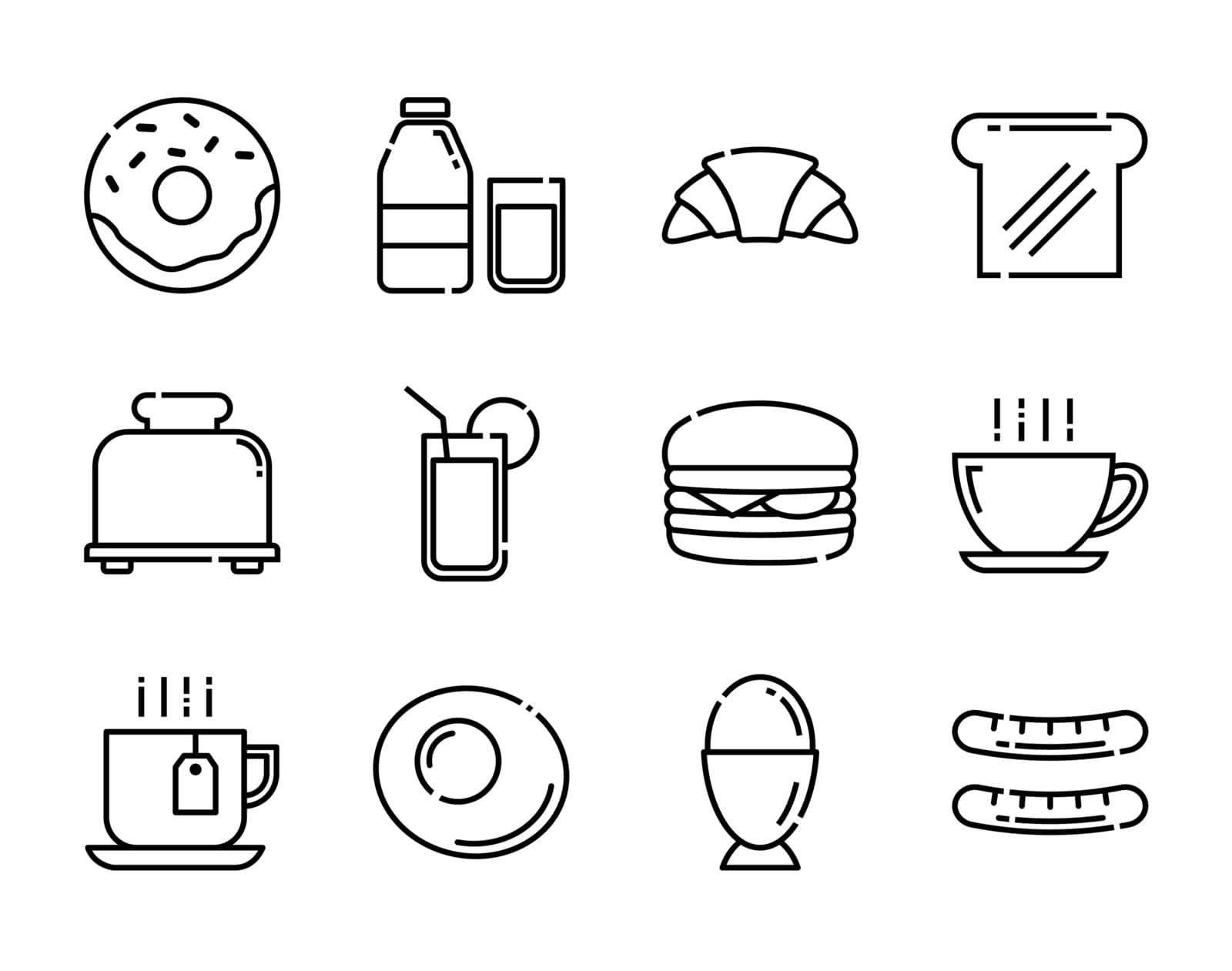 Breakfast icons set. Thin line style.