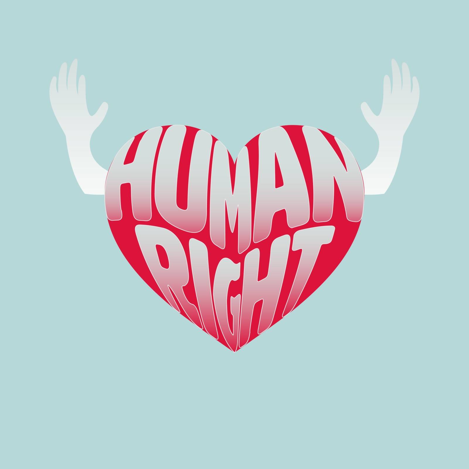 Red heart and two hands up for speaking, with typographic design. Feeling concept. Vector illustration.