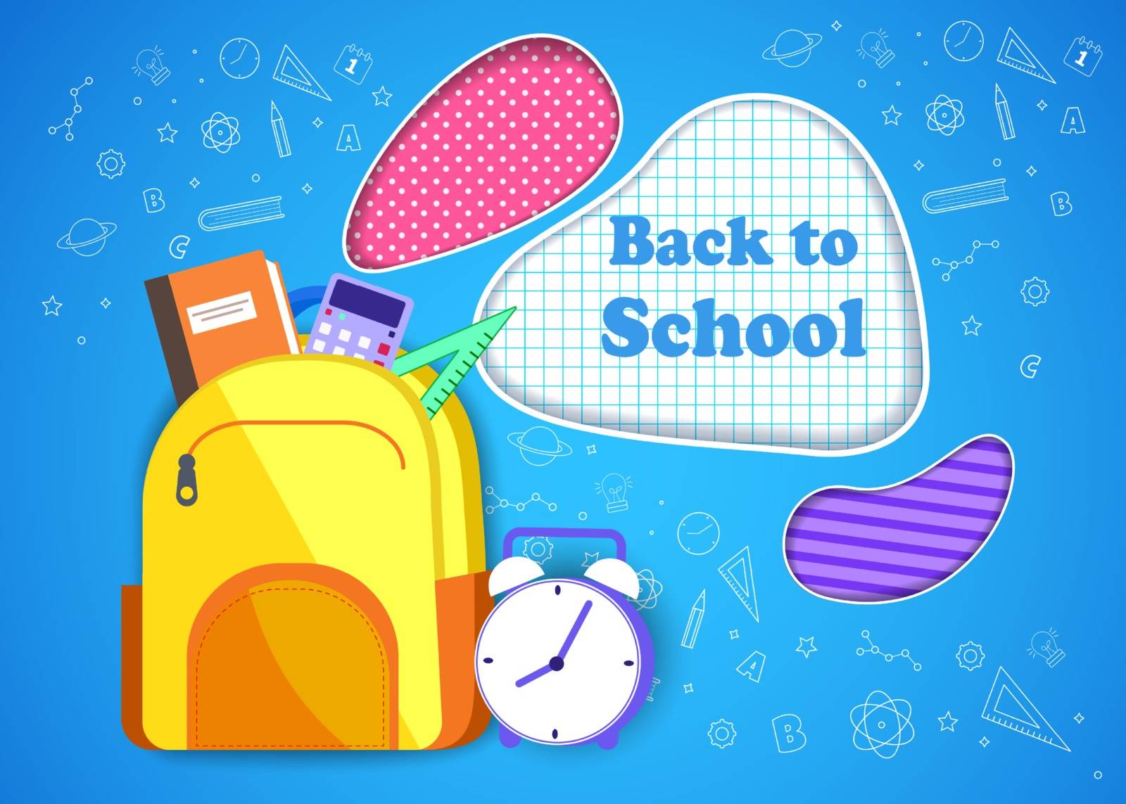 Colorful back to school templates for invitation, poster, banner, promotion,sale etc. School supplies cartoon illustration. Vector back to school design templates.