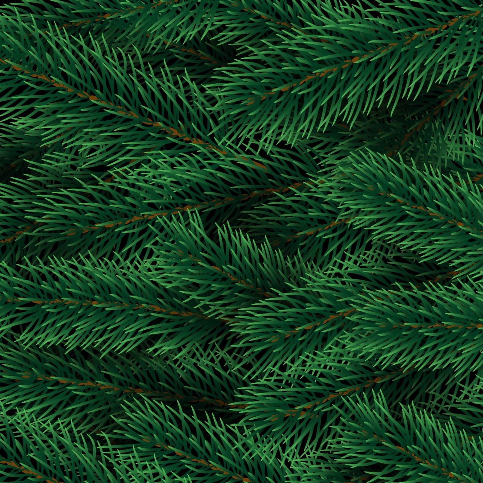 Christmas decoration element. Christmas tree branches background. Green colorful pine pattern. Vector by Helenshi