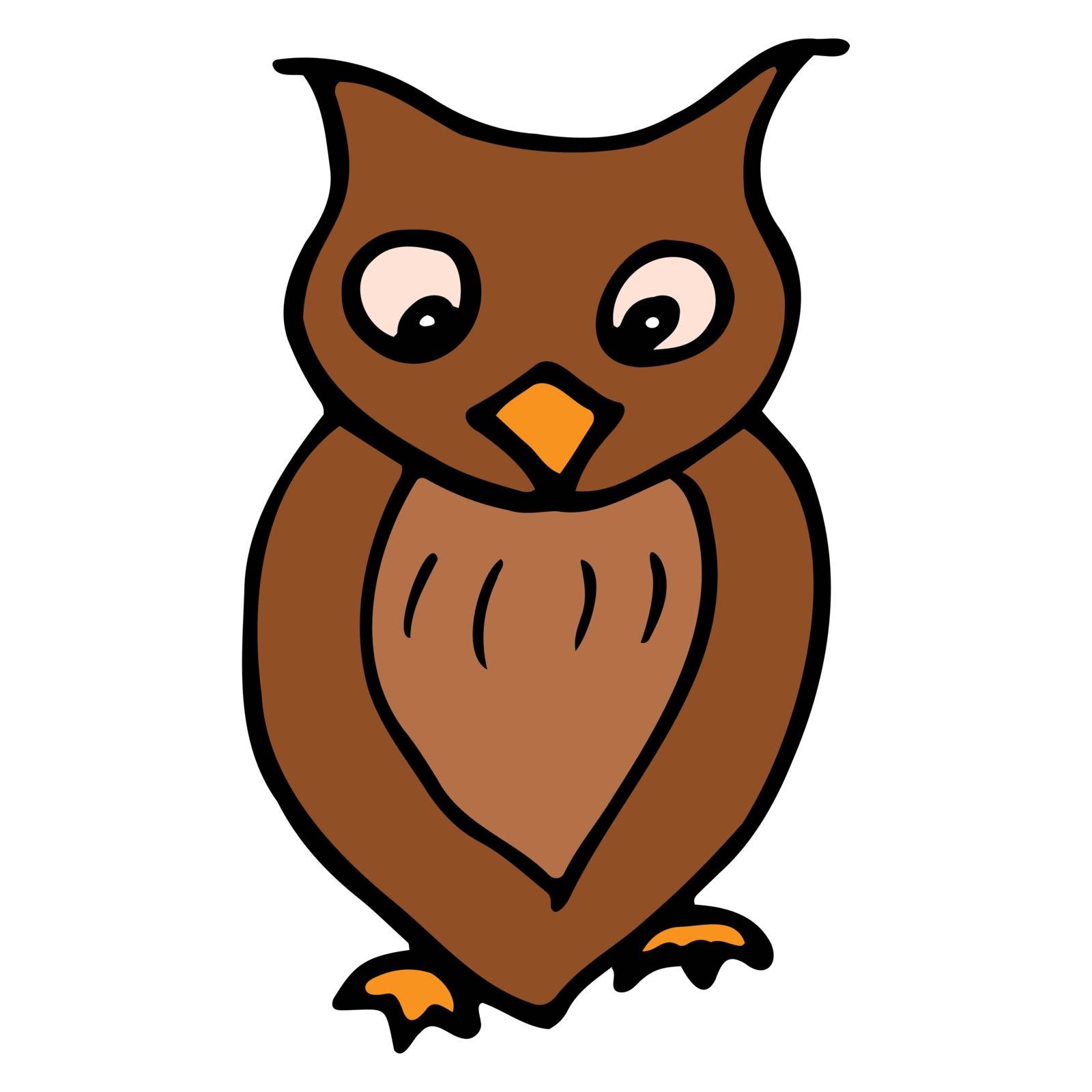 Hand drawn colorful owl. Cartoon color owl outline doodle style. Vector illustration isolated on white background. Decoration for greeting cards, posters, flyers, prints for clothes.