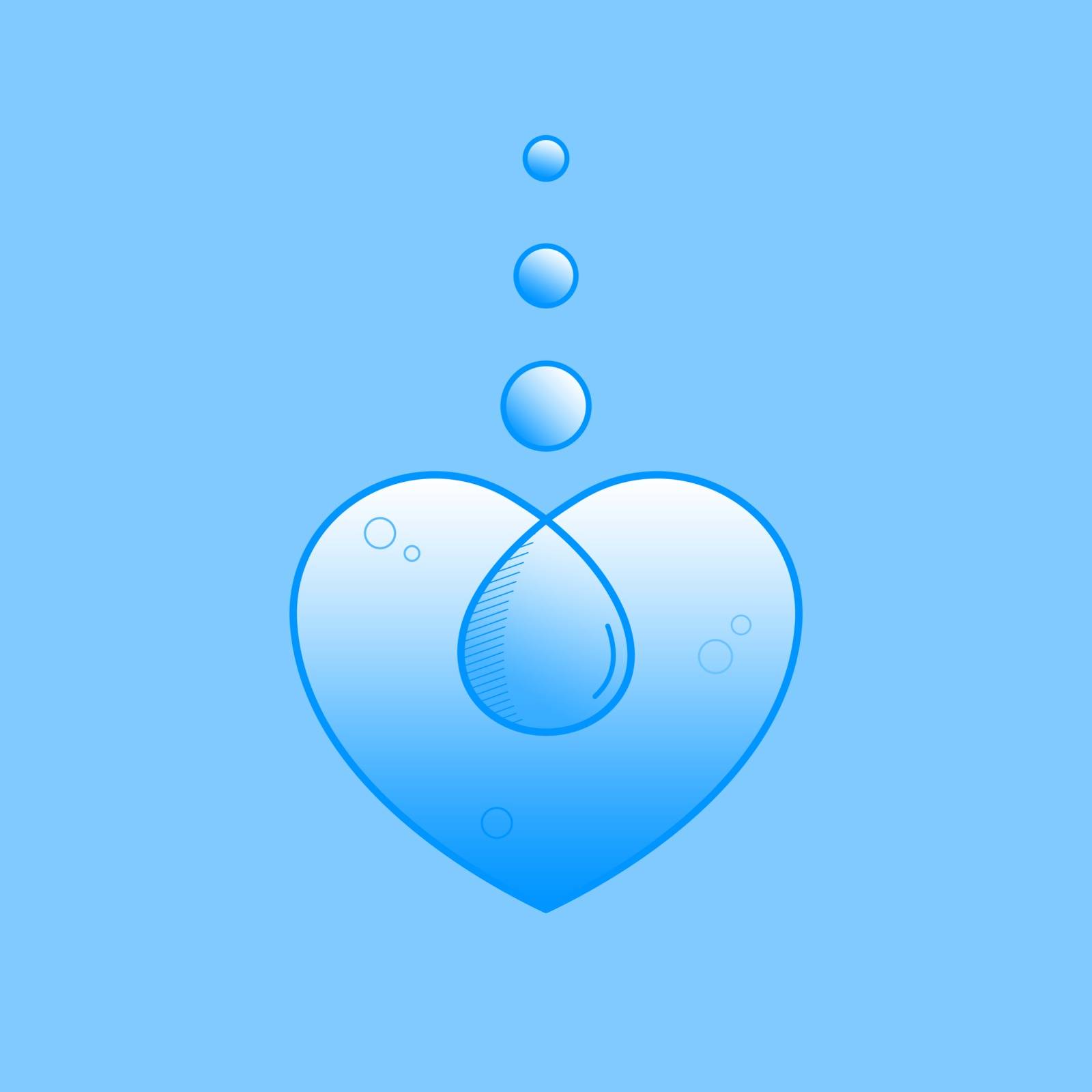 Water drop heart. Importance of water. Value of water. Vector illustration outline flat design style.