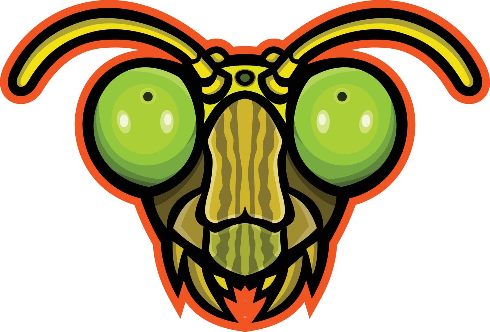 Mascot icon illustration of head of a praying mantis, an insect of the order Mantodea viewed from front on isolated background in retro style.