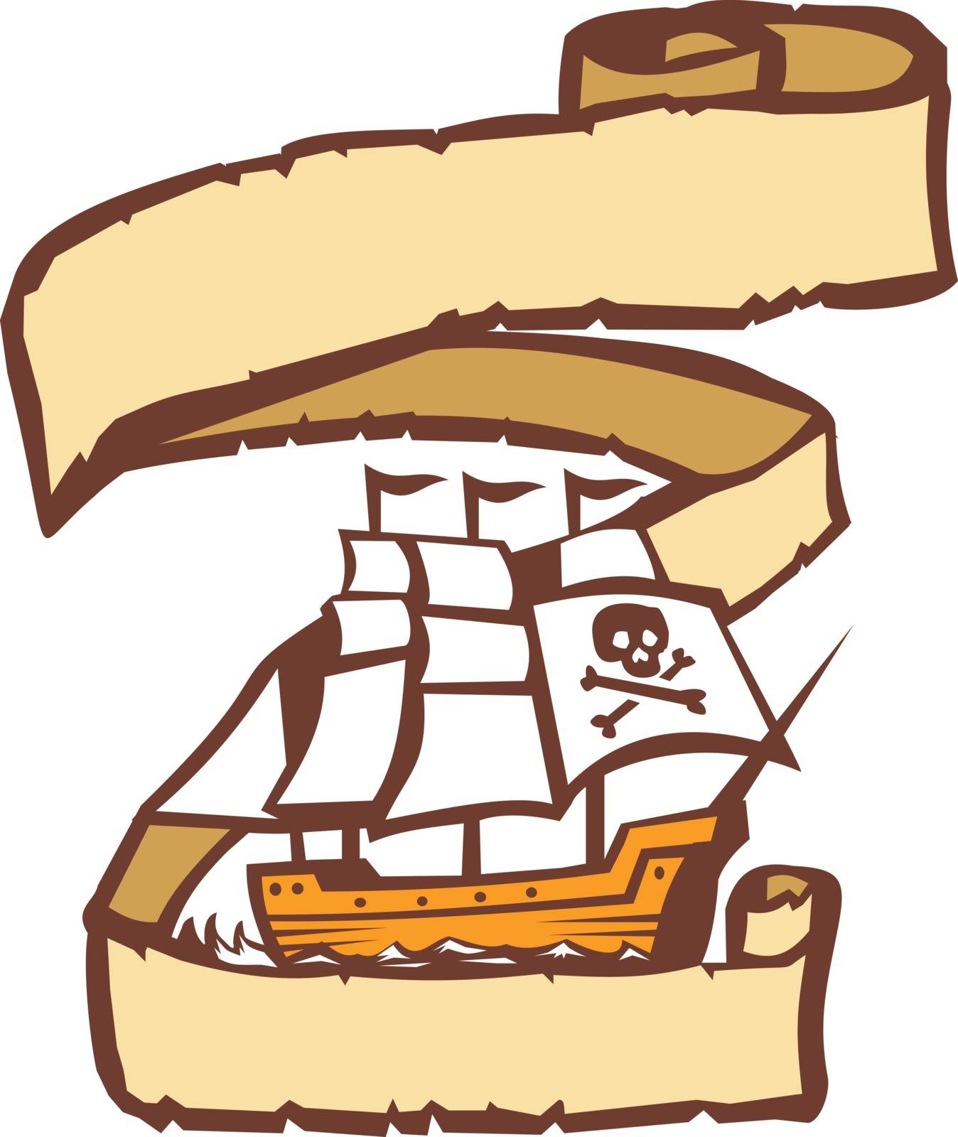 Pirate Ship Sailing Scroll Retro by patrimonio