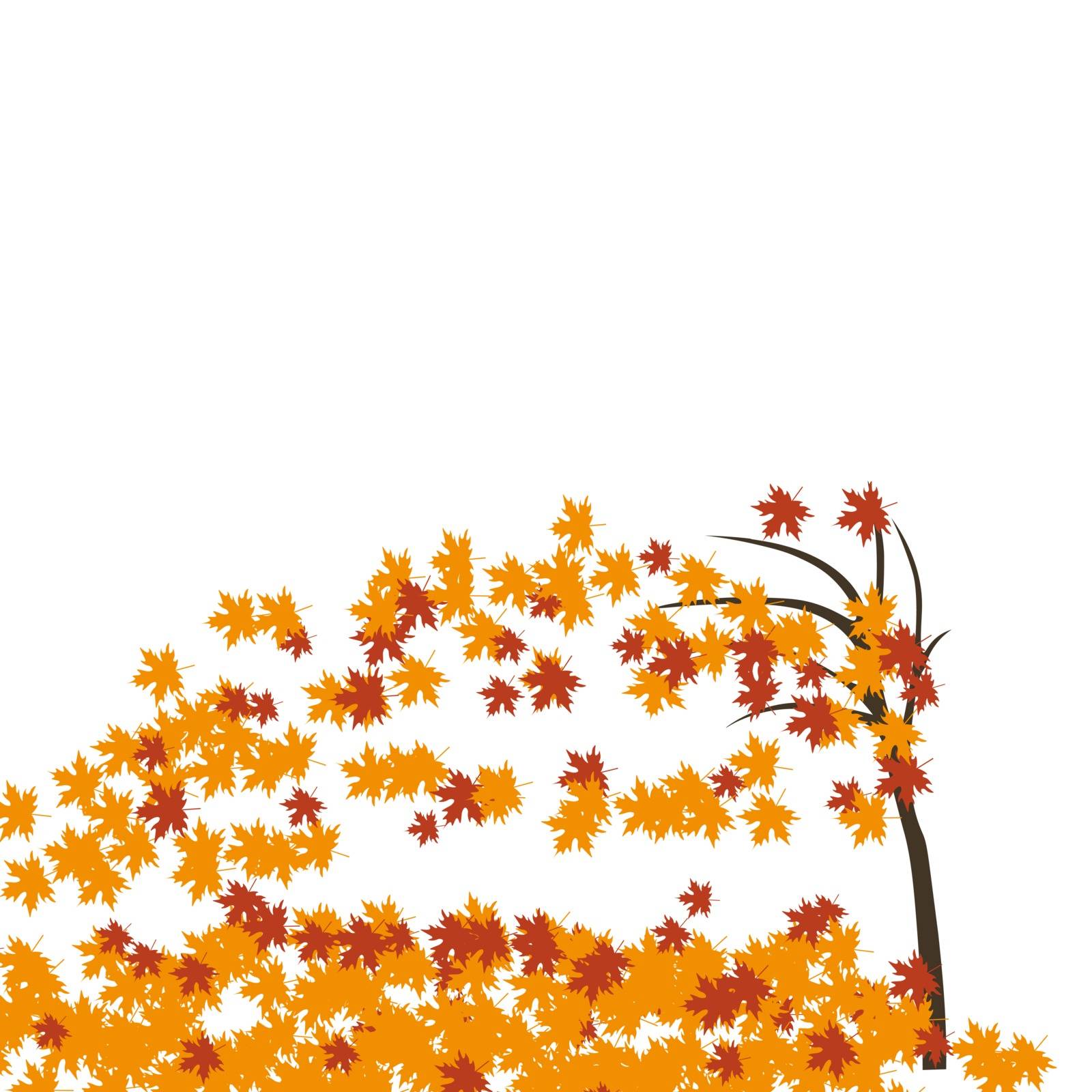 Maple tree in the wind, autumn. Fallen red and yellow leaves. Vector illustration