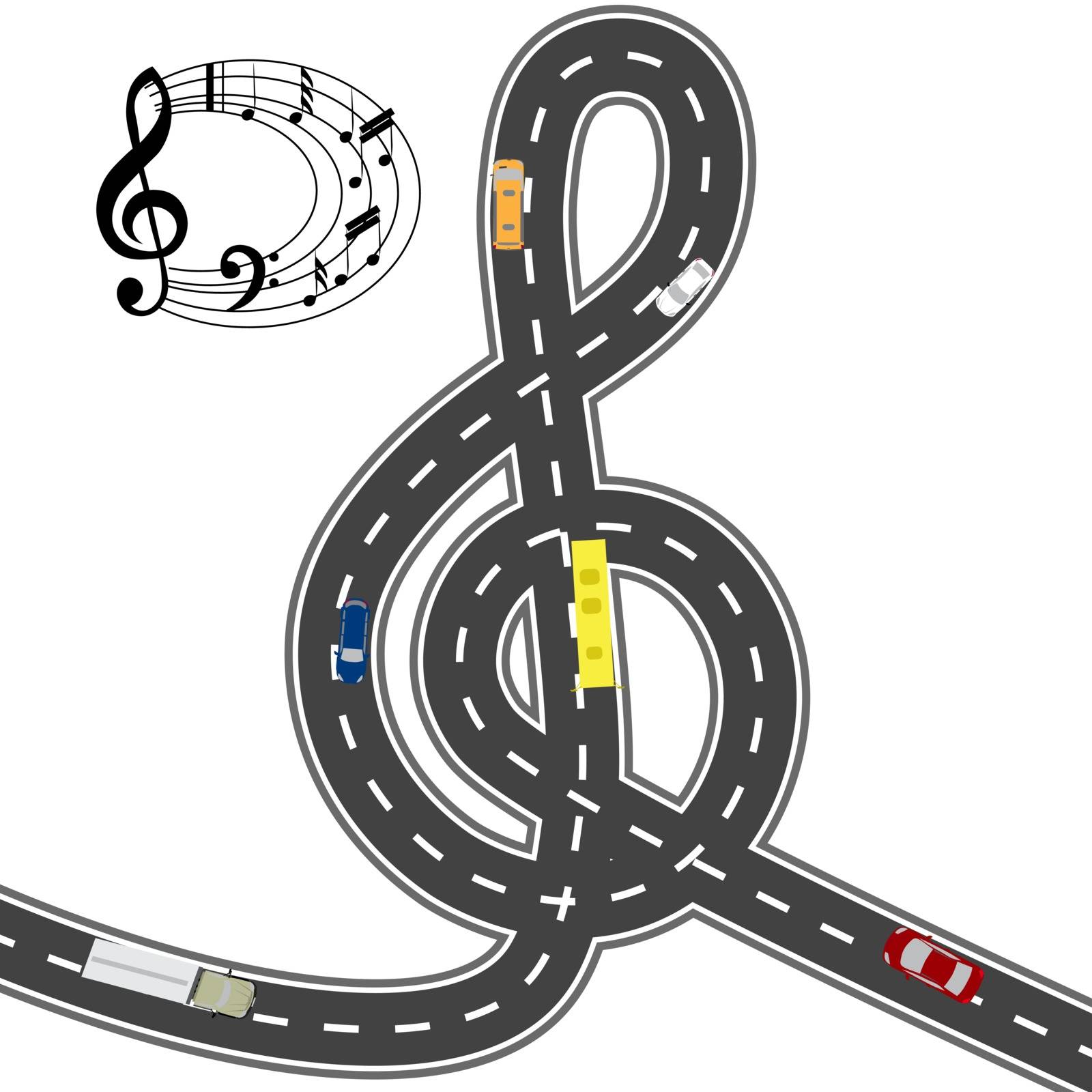 Musical automotive equipment. To the music of the way shorter. Humorous image. Vector illustration