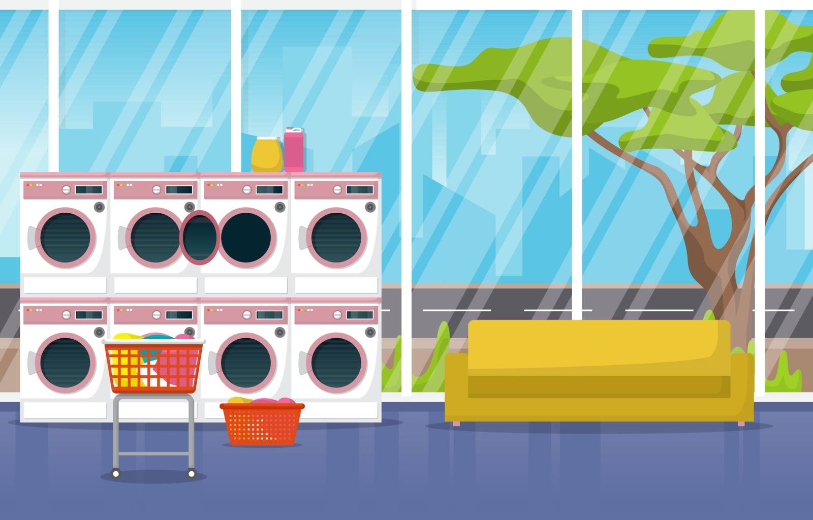 Clean Laundromat Washing Machine Laundry Tools Modern Interior by jongcreative