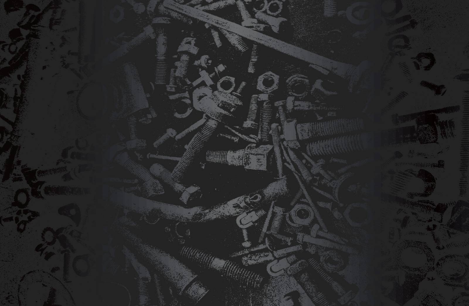 Luxury black metal gradient background with distressed metal plate texture, bolts, pins. by Pashchenko