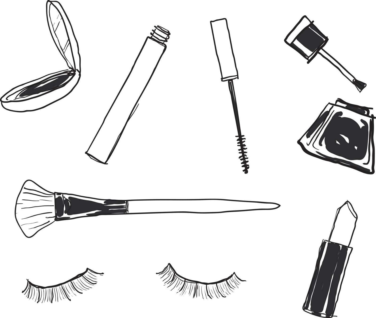 Assorted Cosmetics make up accessory cute hand drawn vector art illustration