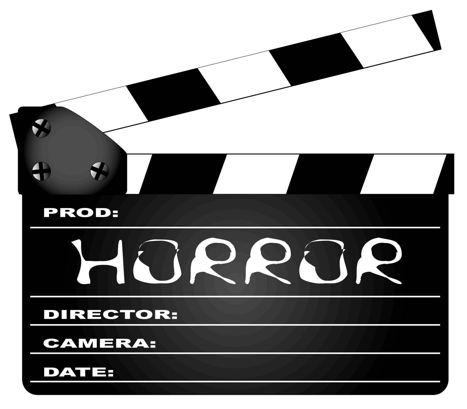 A typical movie clapperboard with the legend Horror isolated on white.
