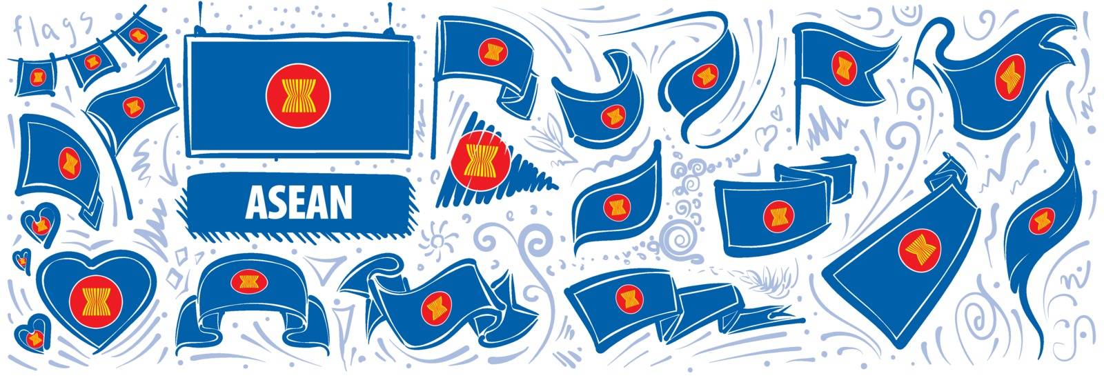 Vector set of the national flag of ASEAN in various creative designs by butenkow