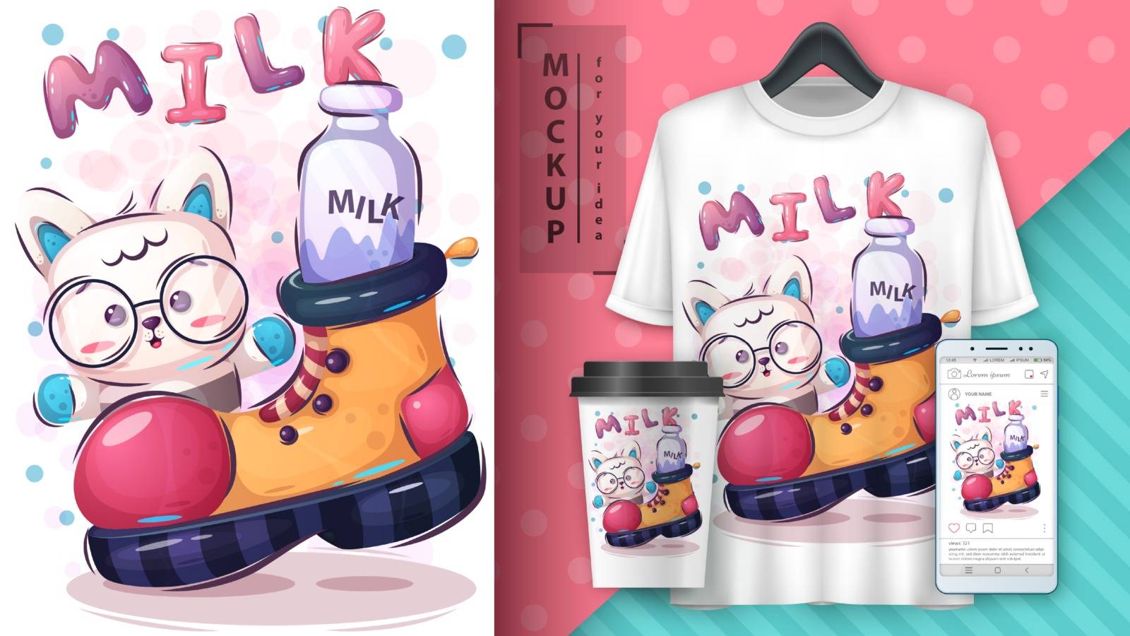 Cute kitty poster and merchandising. Vector eps 10