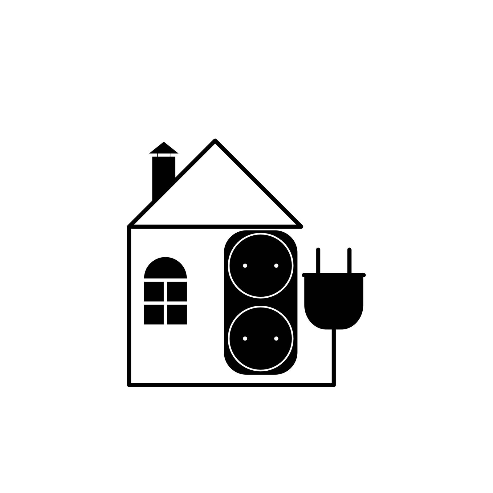 Flat image with the image of a house and an electrical outlet and plug