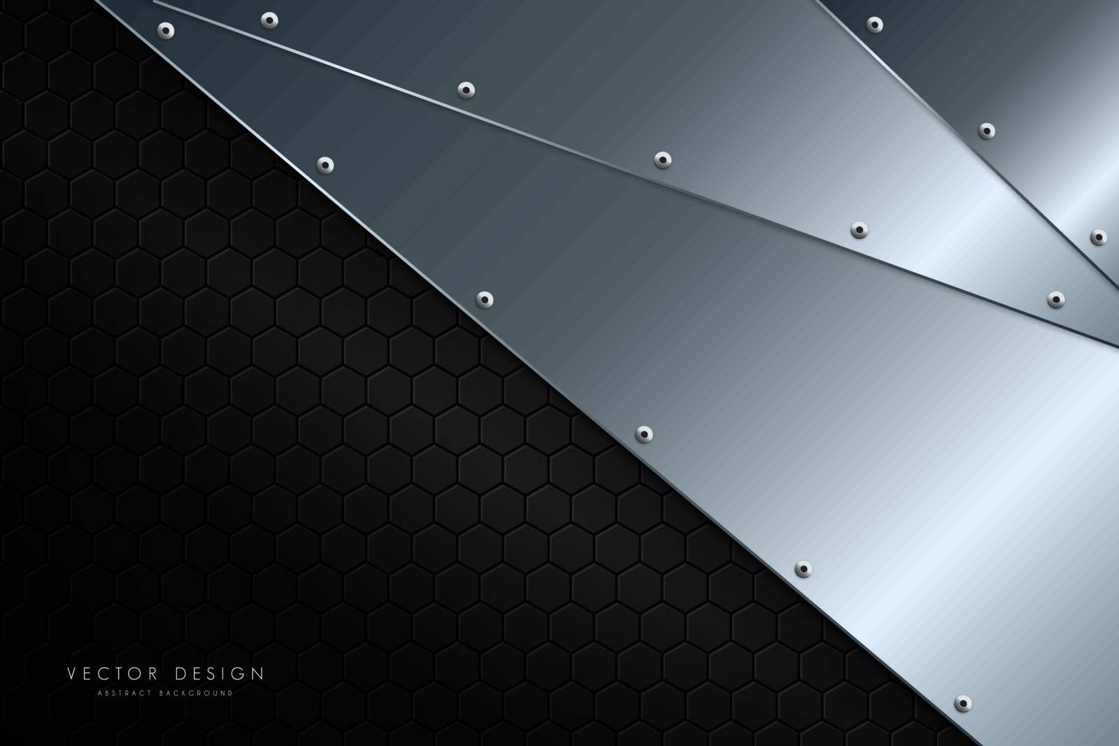 Metallic background. Blue and silver with carbon fiber. Polygon shape metal technology concept.