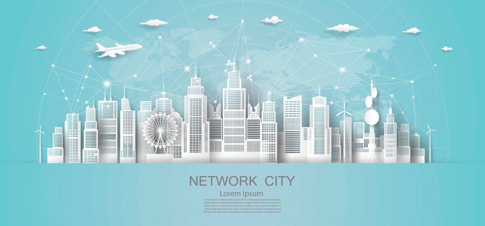 Modern economic technology city network in downtown skyscraper b by Painterstok